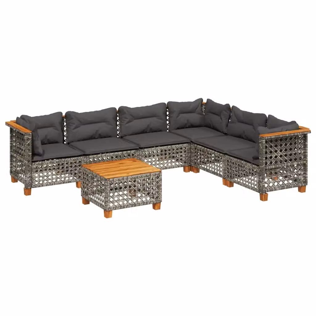 Set di divani da giardino vidaXL in polyrattan grigio con cuscini e tavolino da esterno 7 pezzi – 2