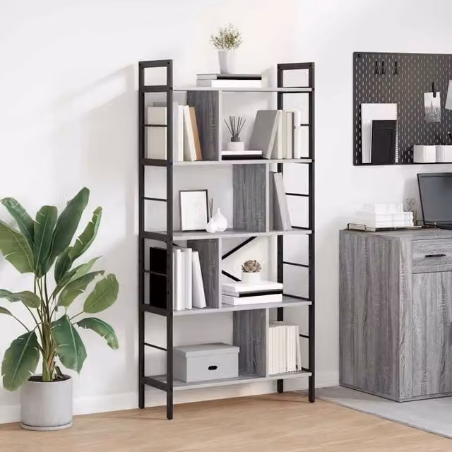 Libreria Scaffale Industrial in Legno e Metallo Grigio vidaXL L: 75 cm, P: 30 cm, H: 156 cm – 1