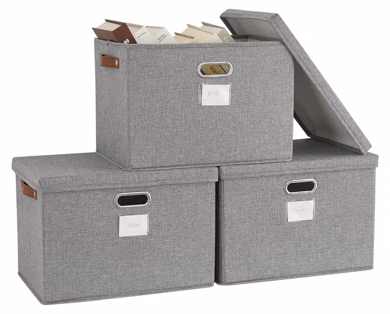 Contenitori con coperchio, set di 3 contenitori pieghevoli in tessuto