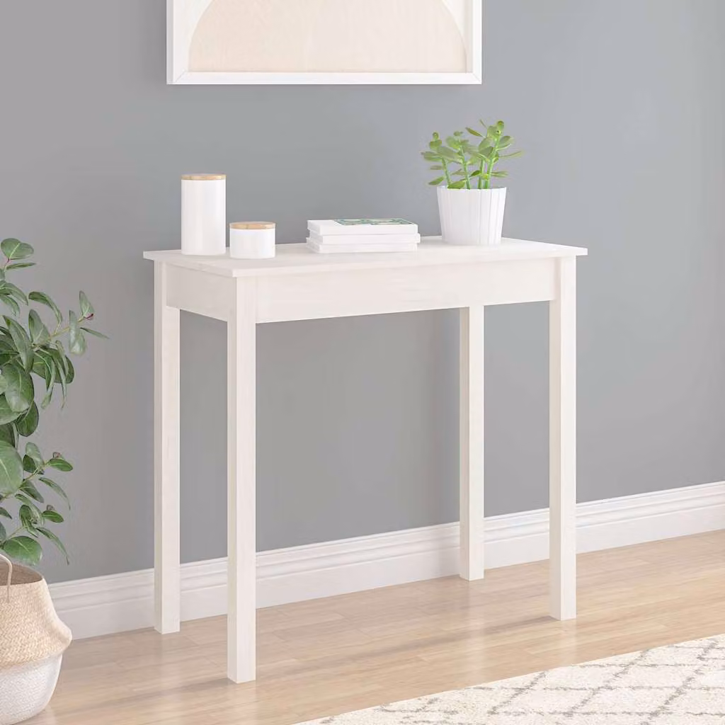 vidaXL Tavolo Consolle Bianco in Legno Massello di Pino L: 80 cm, P: 40 cm, H: 75 cm