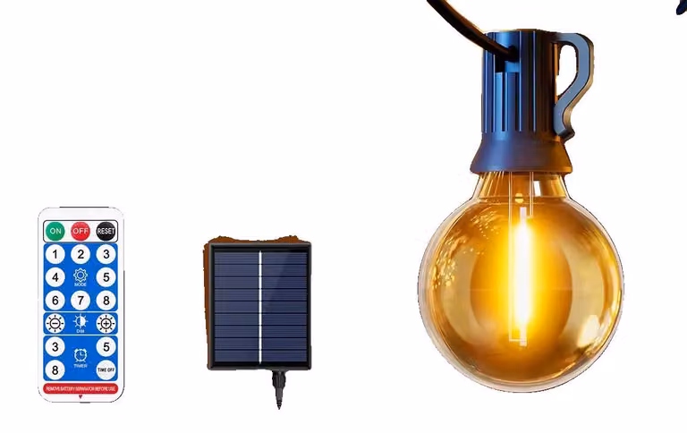 Catena luminosa a LED, alimentata a energia solare, con funzione di dimmeraggio e telecomando, lunghezza 9,5 metri, 25 lampadine