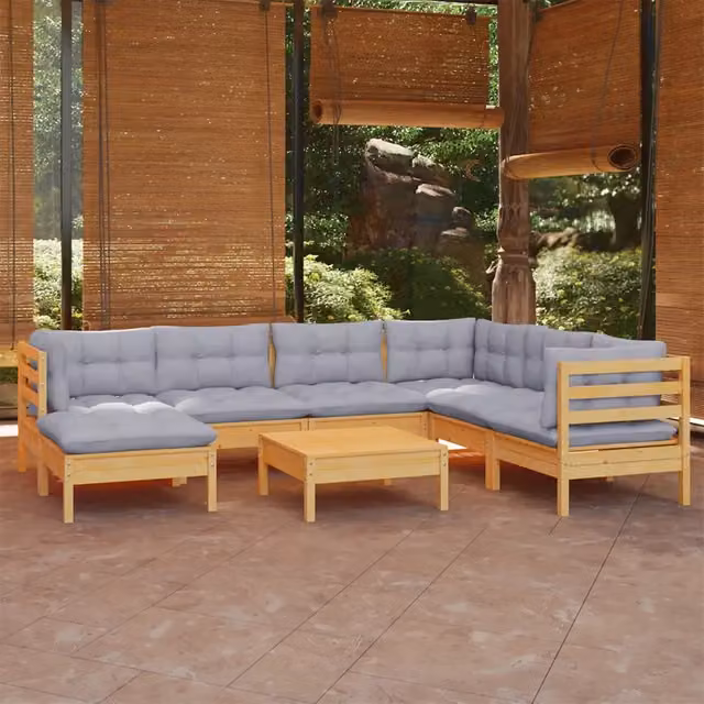 Set Divani da Giardino 8 pz con Cuscini Grigi Massello di Pino 3096652
