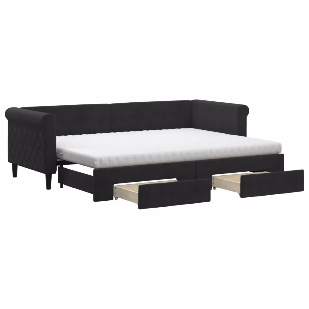 Divano Letto Estraibile vidaXL in Velluto Nero con Cassetto per Soggiorno e Camera da Letto L/P/H: 229 x 80 x 68 cm – 2