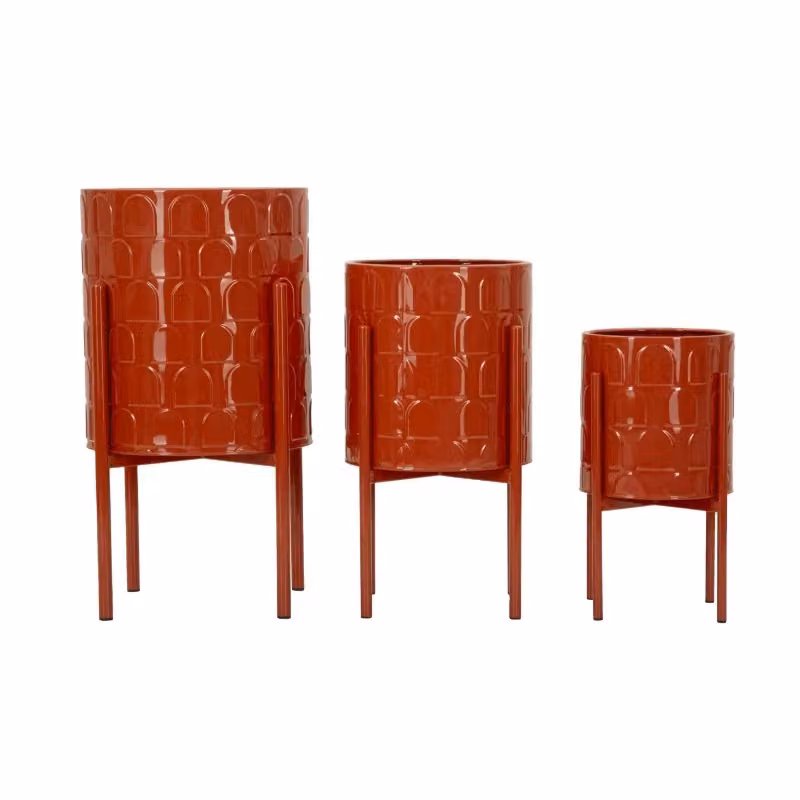 Set di Porta Vasi Archy Tris Mauro Ferretti Rosso in Metallo, Design Moderno da Tavolo, Ø: 36 cm, H: 56,5 cm; Ø: 30 cm, H: 48,5 cm; Ø: 24 cm, H: 37,5 cm – 2