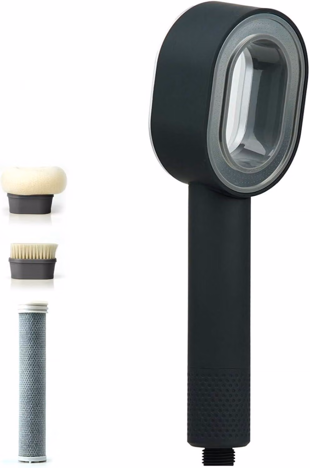 Rubinetto da bagno con filtro, 3-in-1, con funzione massaggio, a risparmio idrico, colore nero, per bagno