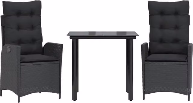 Set da Pranzo da Giardino 3 pz | Set Salotto da Giardino con Cuscini Nero in Polyrattan