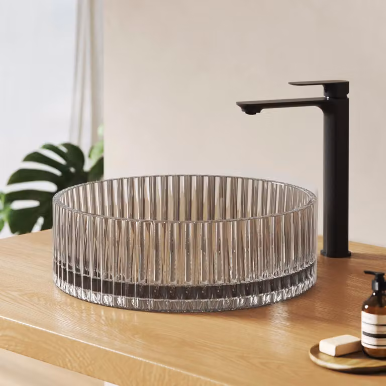Lavabo in vetro EMKE, forma rotonda, 40 x 40 x 12 cm, colore grigio trasparente