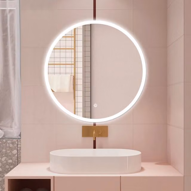 Specchio da bagno AICA con luce LED, dimmerabile e interruttore touch, antiappannamento, L 90 cm x H 90 cm, bianco