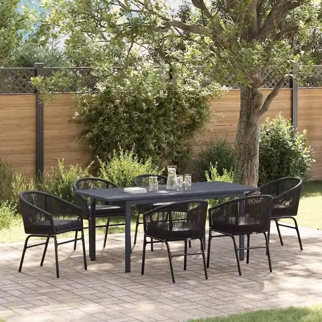 Set da pranzo per giardino e terrazzo vidaXL in polyrattan nero, 7 pezzi – 1