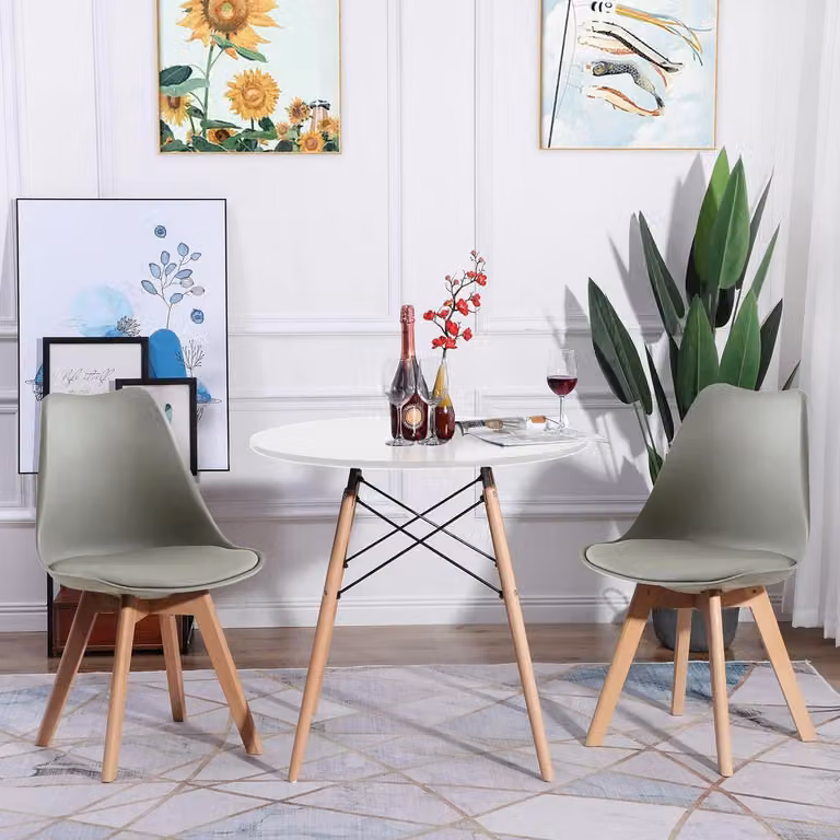 Set tavolo da pranzo con 2 sedie, forma rotonda, in MDF, diametro 80 cm, colore grigio e bianco