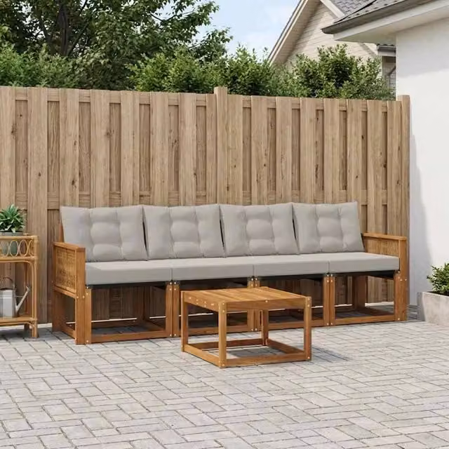 Set di divani da esterno 5 pz Naturale e Grigio Chiaro 3381763