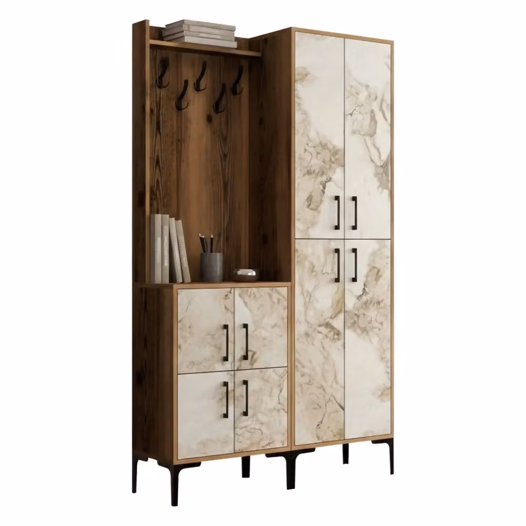 DMORA Eufemia Mobile da Ingresso e Scarpiera Moderna per 16 Paia di Scarpe, Marrone e Bianco, L: 120 cm, P: 35 cm, H: 200 cm – 2