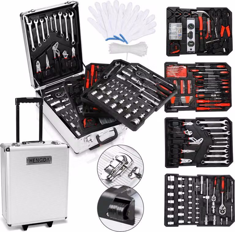 Ikodm Valigetta porta attrezzi Set di attrezzi da 1031 pezzi Set di valigette porta attrezzi Set di attrezzi con rotelle