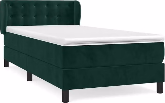 Letto singolo | Letto per adulti | Giroletto a Molle con Materasso Verde Scuro 90x190 cm Velluto