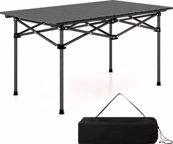 Tavolino in alluminio per 4 persone, con borsa da viaggio inclusa, 95 x 55 x 50 cm, nero