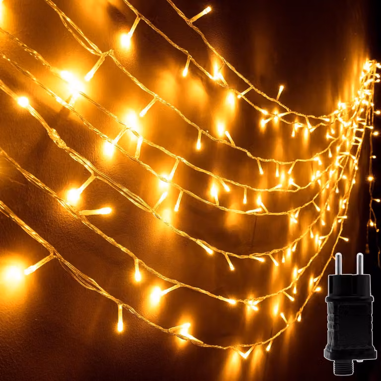 Catena luminosa da esterno, luce bianco caldo, 100 LED, grado di protezione IP44 (resistente all'acqua), ideale per feste, celebrazioni, matrimoni, decorazioni natalizie, sia per interni che per esterni – lunghezza: 100 LED