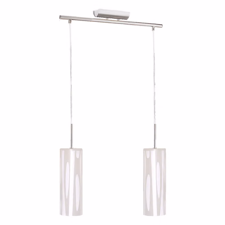 Lampada a sospensione SOLEI, 2 attacchi E27/40W, bianco opaco. Dimensioni: lunghezza 400, larghezza 138, altezza 1100. Dimmerabile