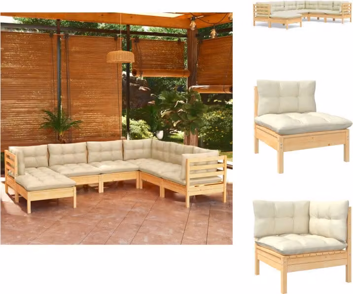 vidaXL set da salotto da giardino 7 pezzi con cuscini crema in legno di pino massiccio - Set di mobili da giardino