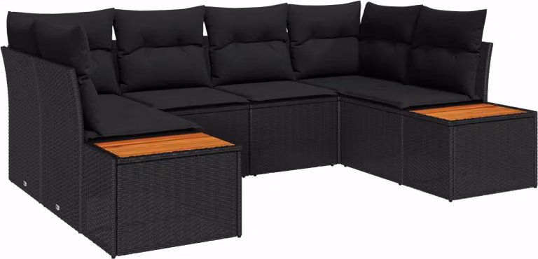 Set Divano da Giardino con cuscino 6 pcs Nero polyrattan