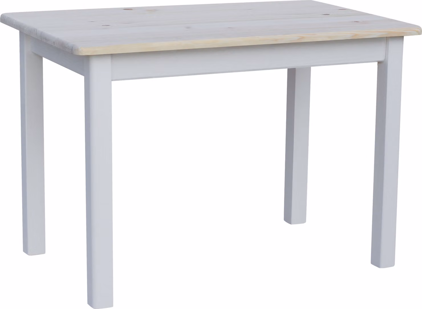 Tavolo bianco in legno di pino massiccio con piano non laccato 100 x 60 cm