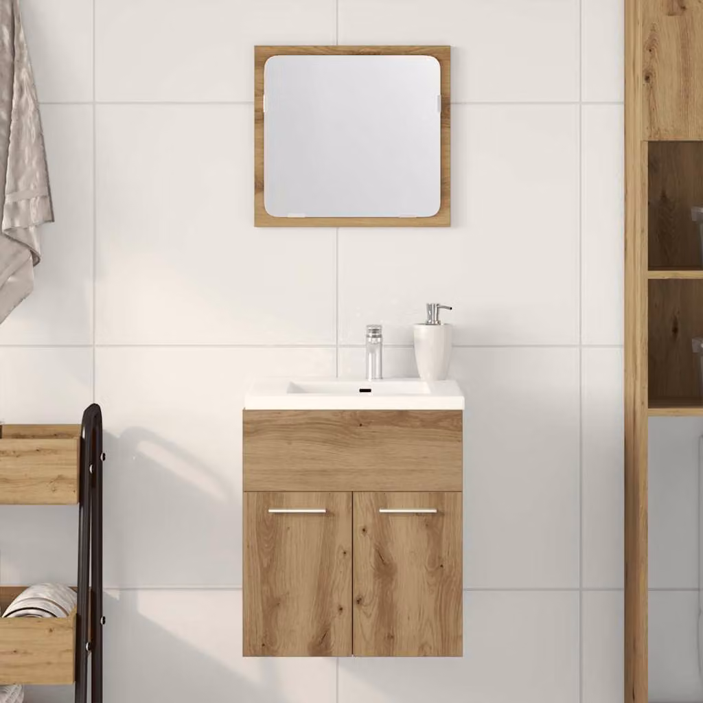 Set Mobili da Bagno Moderni vidaXL in Legno Rovere Marrone composto da Base Lavabo e Armadietto con Specchio