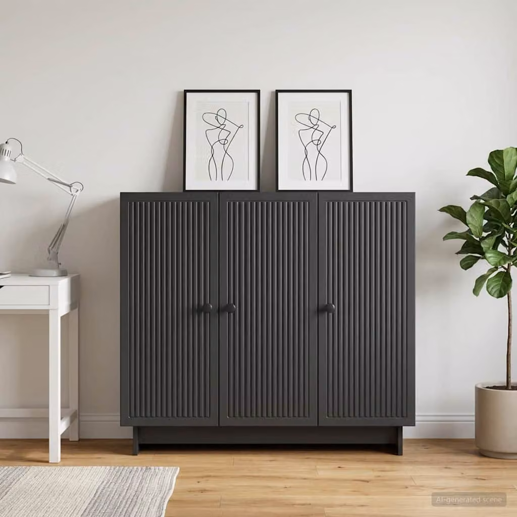 Credenza moderna vidaXL in legno ingegnerizzato e metallo, colore nero, L 89 x P 34,5 x H 80 cm