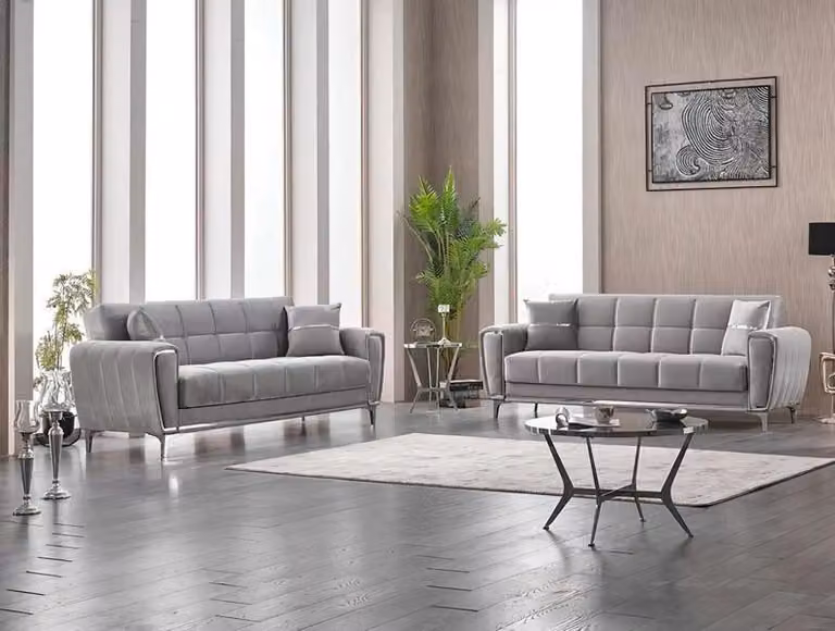 Sofagarnitur Dreisitzer Sessel Polstersofa Stoffsofa Grau 2tlg Couch