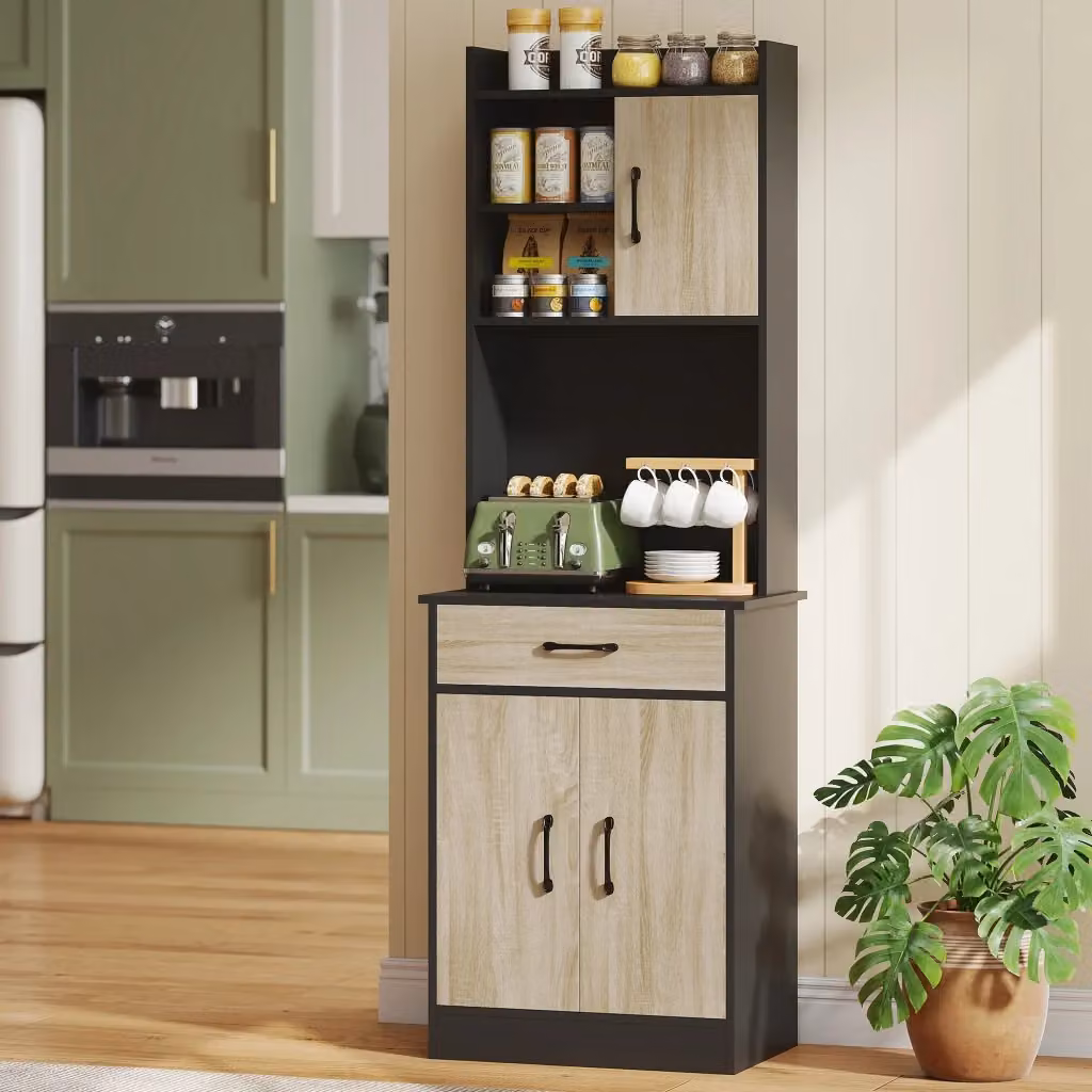 Mobile Alto Cucina Moderna Giordanoshop con Ripiani e Ante, Nero e Marrone, L: 60 cm, P: 40 cm, H: 180 cm – 2