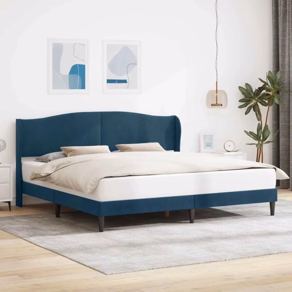 Letto matrimoniale moderno in velluto blu con testiera, L/P/H: 180 x 200 x 101 cm – 2