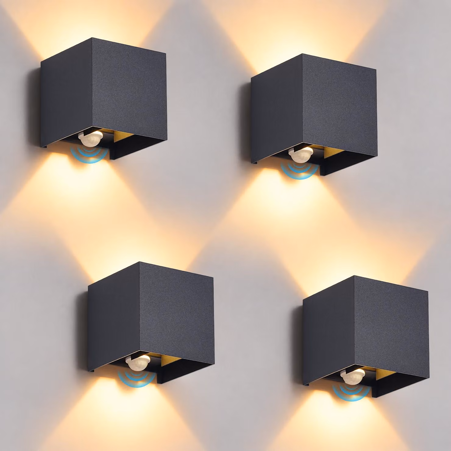 ZMH Lampada da parete LED per esterni, set di 4, con sensore di movimento, 6W, grado di protezione IP54, 3000K, angolo di illuminazione regolabile, raggio di rilevamento. Lampada per corridoio, illuminazione esterna per ingressi, adatta per aree esterne