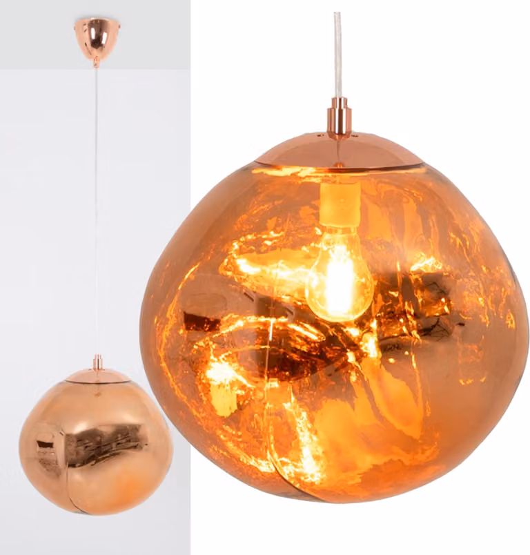 Lampada a sospensione di design moderno con grande paralume irregolare in vetro rosa metallizzato, attacco E27 "Melti", D360 mm