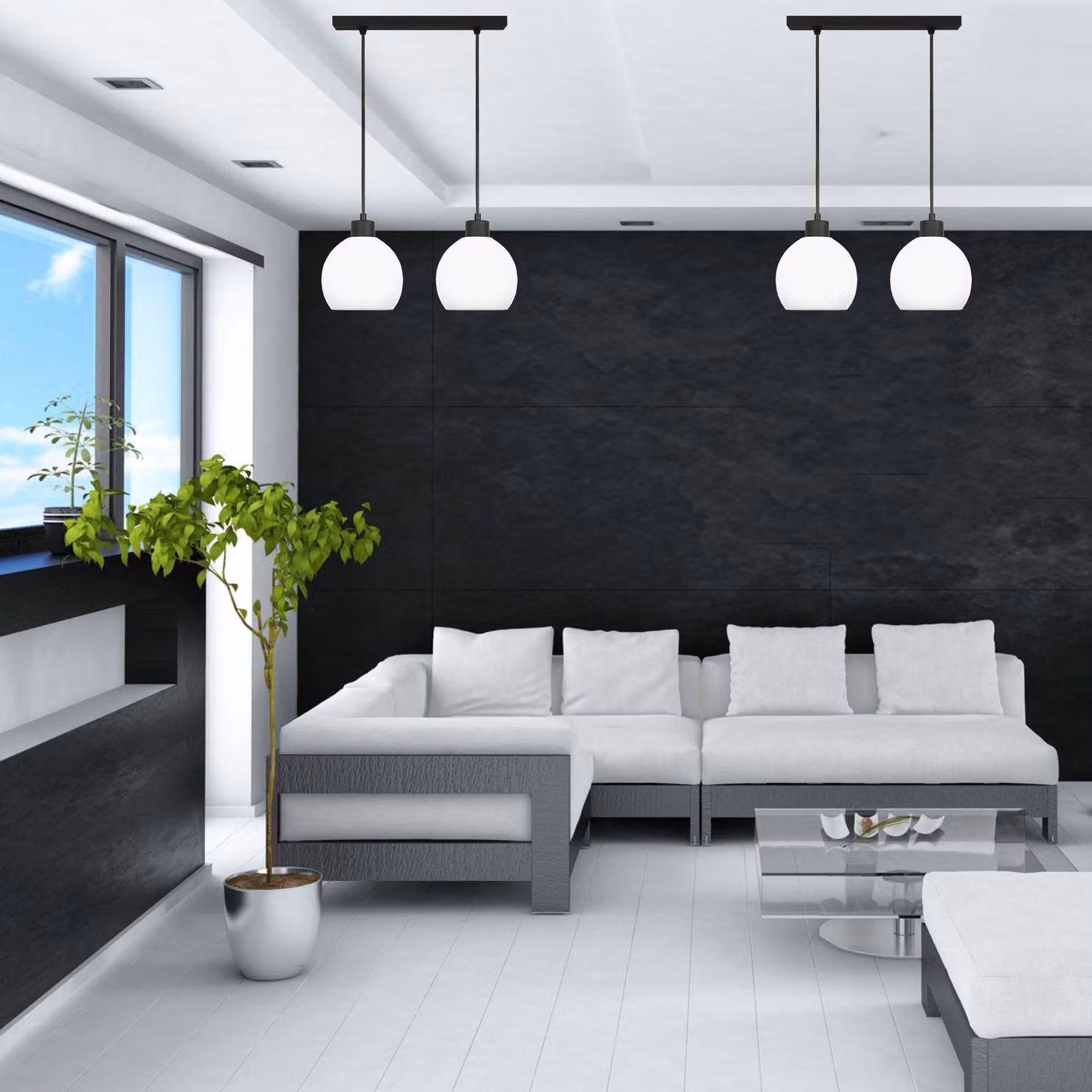 Lampada a sospensione nera con paralume bianco KATARA 14-178