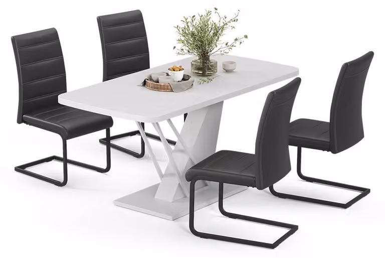 Set di tavoli da pranzo Vicco Fenaro Bianco 120 x 80 cm con 4 sedie da pranzo, nero, Model 63004