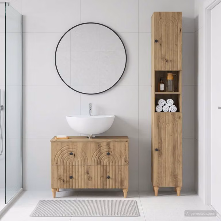 Set di mobili da bagno vidaXL ALKMAAR composto da 2 pezzi in legno marrone con vanità e pensili moderni