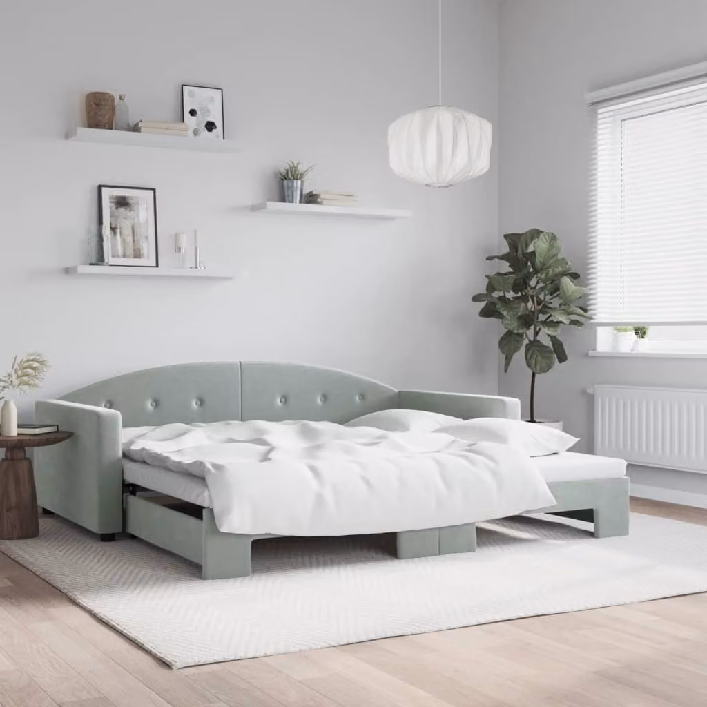 vidaXL Divano Letto con Letto Estraibile in Velluto Grigio L/P/H: 222 x 100 x 75 cm