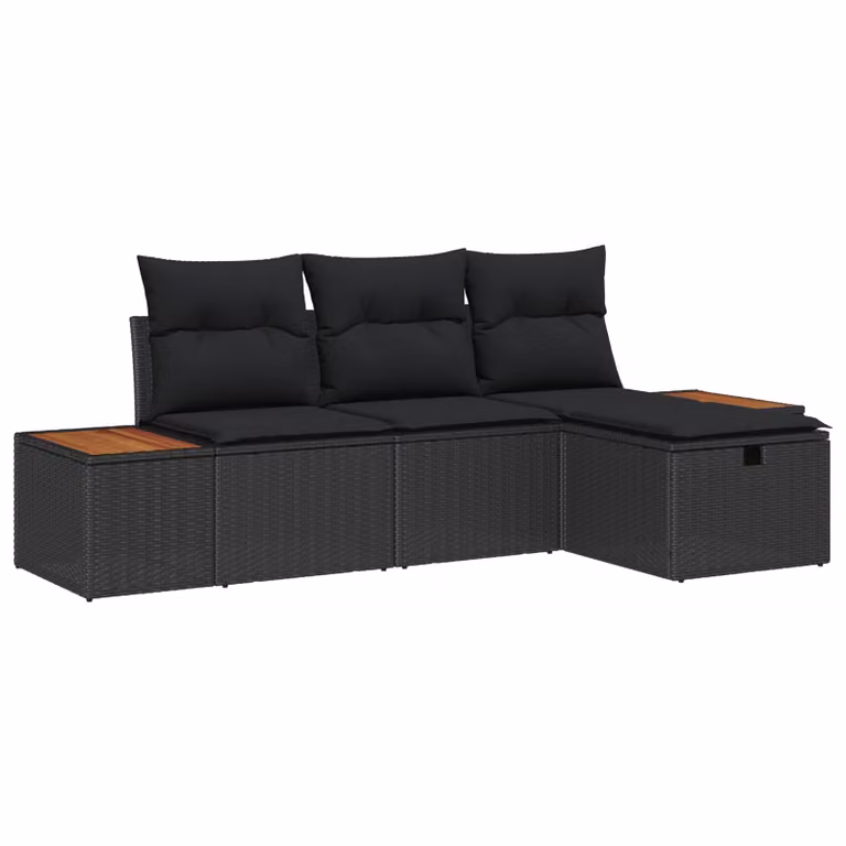 Set Divano da Giardino a L vidaXL 4 Pezzi Nero con Cuscini e Tavolino in Polyrattan e Metallo