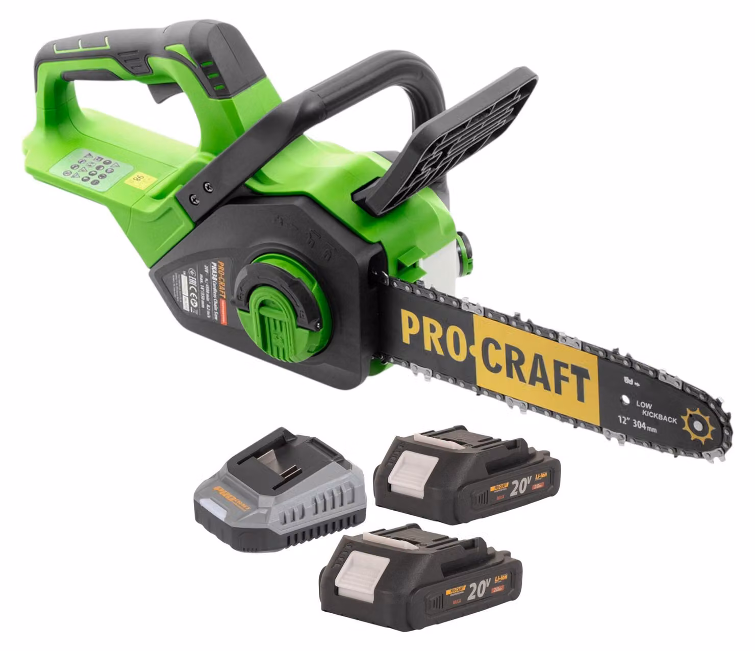 Motosega a batteria Procraft PKA38 20 V 304 mm Brushless + 2 batterie 2,0 Ah + caricabatteria