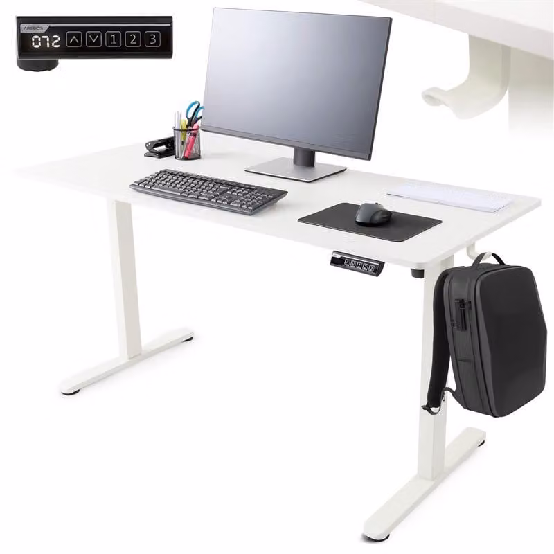 AREBOS scrivania regolabile elettricamente in altezza 120x60 cm | funzione memoria, bianco
