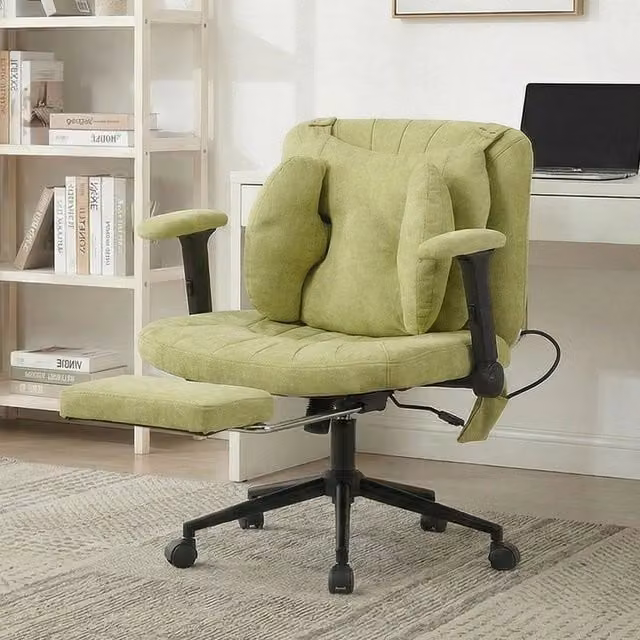 Poltrona da Ufficio Girevole MINIMAL Verde con Poggiapiedi, Braccioli e Ruote, Design Minimalista in Tessuto e Metallo