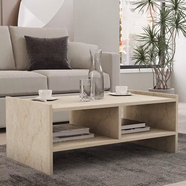 Tavolino da salotto Oria DMORA con 2 vani, beige marmo, L: 90 cm, P: 50 cm, H: 35 cm – 1