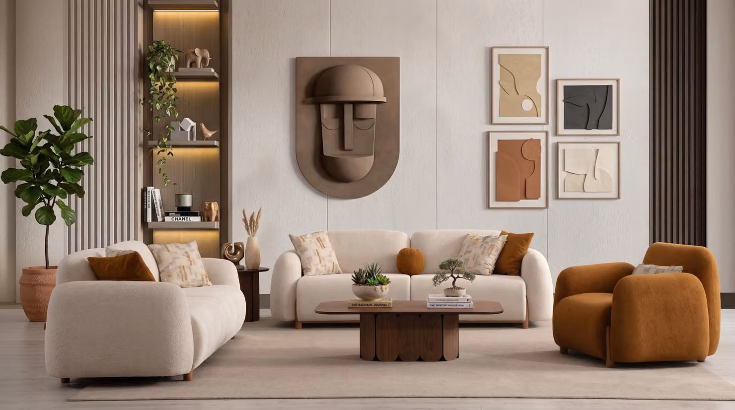 Wohnzimmer Set Zwei 3 Sitzer Sofa Sessel Modern Beige Luxuriös