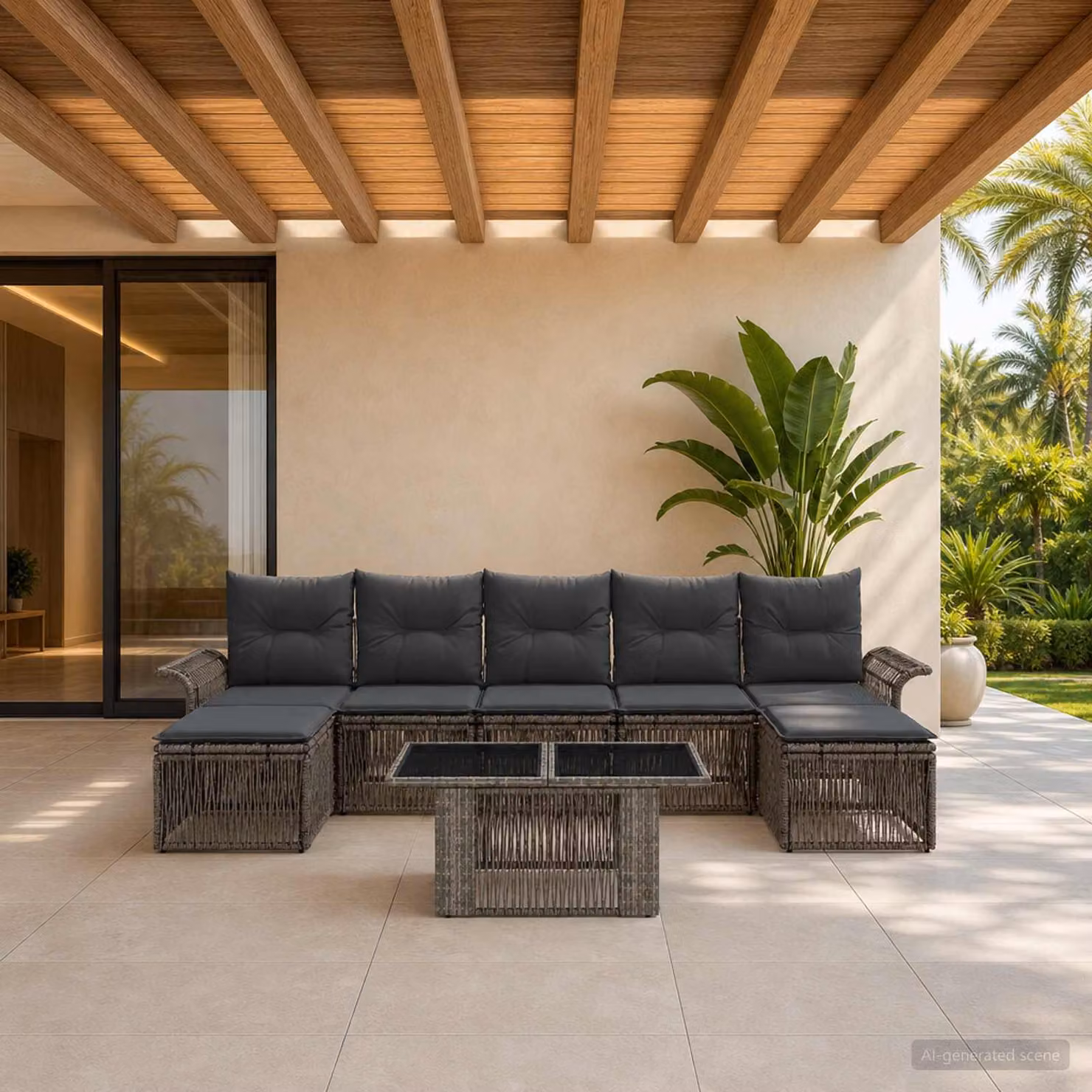 Set Divano da Giardino vidaXL 8 pz in Polyrattan Grigio e Antracite con Cuscini e Tavolino