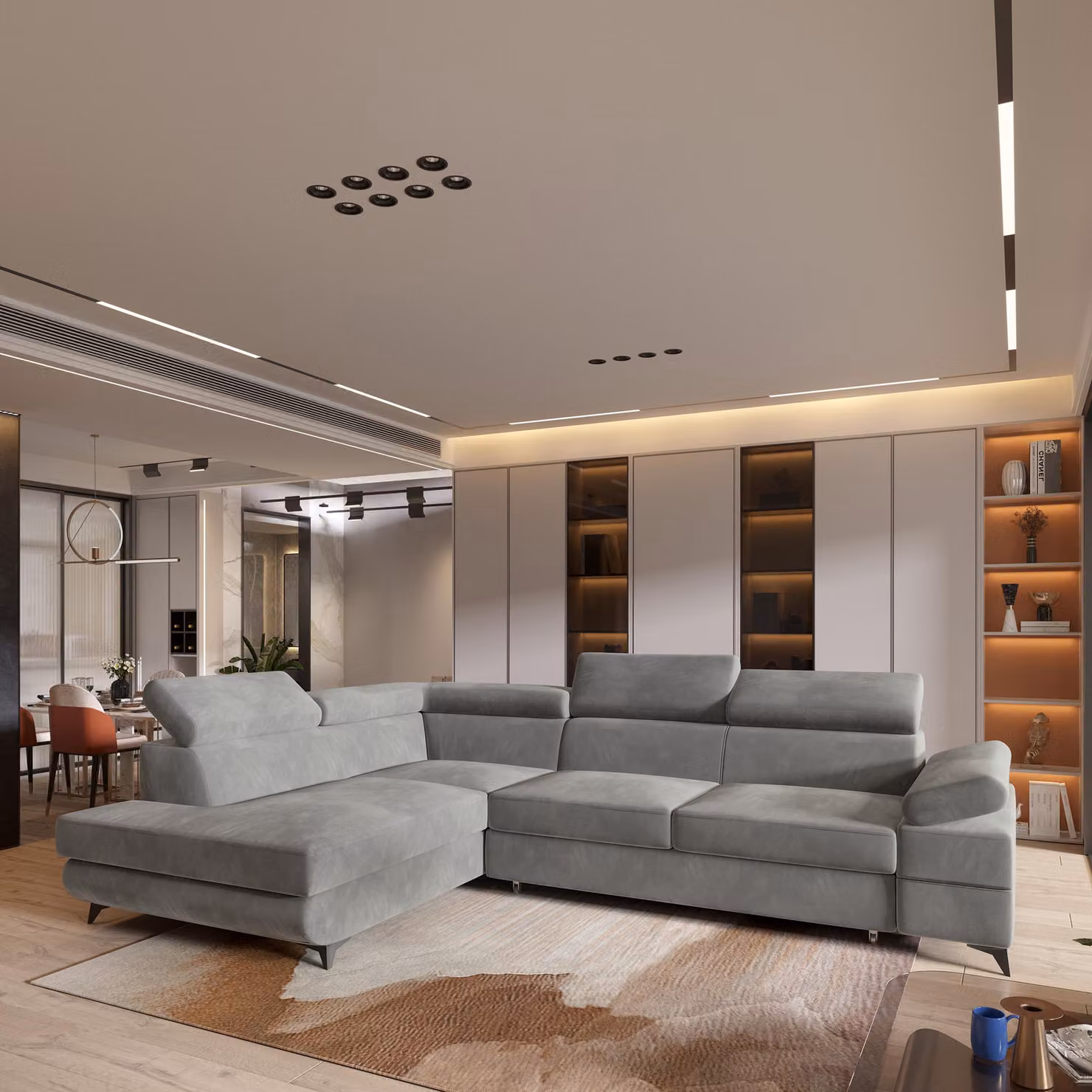 Divano angolare Masseno FAVIEN L-S con funzione letto a L, divano con box letto, divano da soggiorno, divano, divano letto, set di divani - grigio chiaro, MONOLITH 84