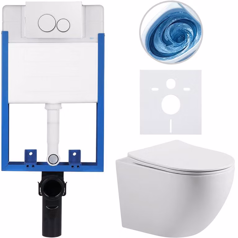 CERANO - Set completo per WC sospeso modello Lite/Cesso - bianco lucido - Pulsante per WC modello Duo, bianco - da incassare - 49x36 cm