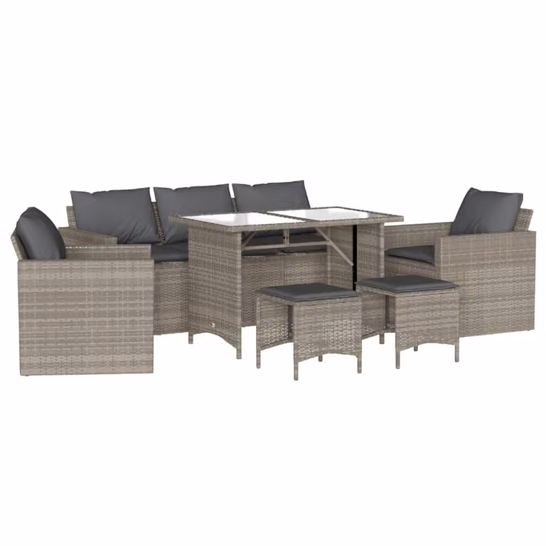 Set Divano da Giardino 6pz con Cuscini Grigio Chiaro Polyrattan