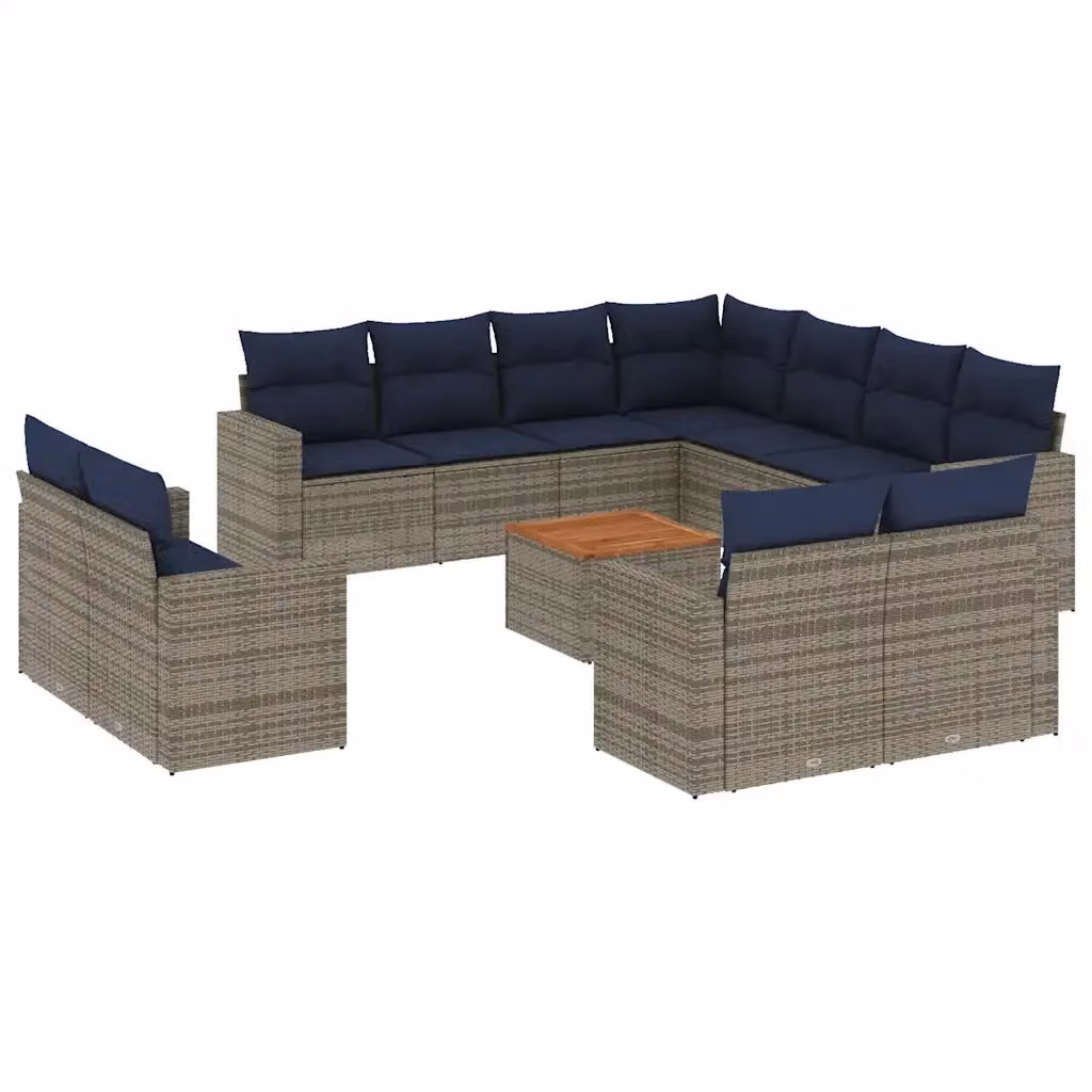 Set di Divani da Giardino vidaXL in Polyrattan Grigio e Blu con Cuscini e Tavolino per Esterno a Forma di U – 2