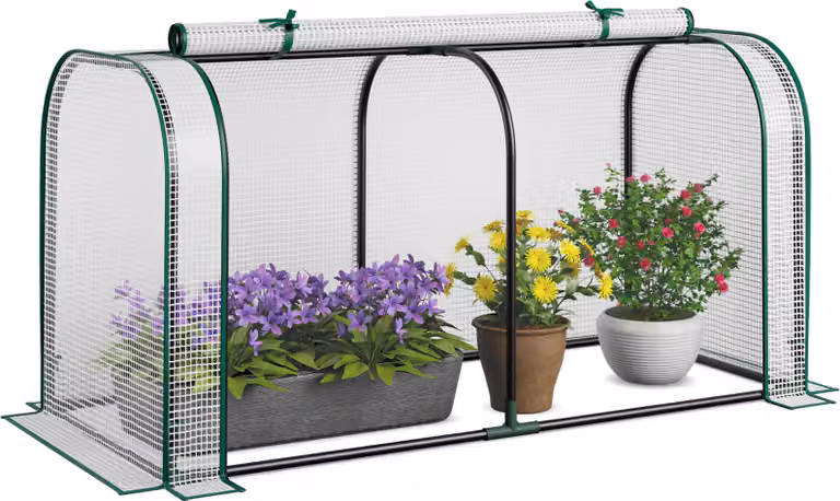 COSTWAY Mini serra 2in1, copertura in PE per letto rialzato, serra resistente alle intemperie con porta a zip avvolgibile 118x55x60cm bianco