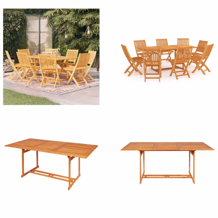 vidaXL Set da pranzo da giardino 9 pezzi in teak massiccio - Set da pranzo da giardino - Set da pranzo da giardino - Set di mobili da giardino - Set di mobili da giardino
