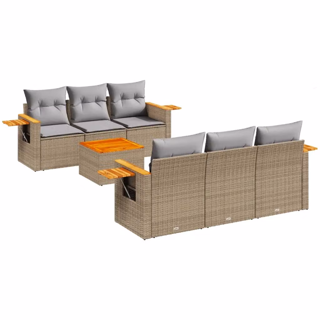 Set di divani da giardino vidaXL in polyrattan 7 pezzi con cuscini beige e tavolo da caffè moderno per esterno – 2