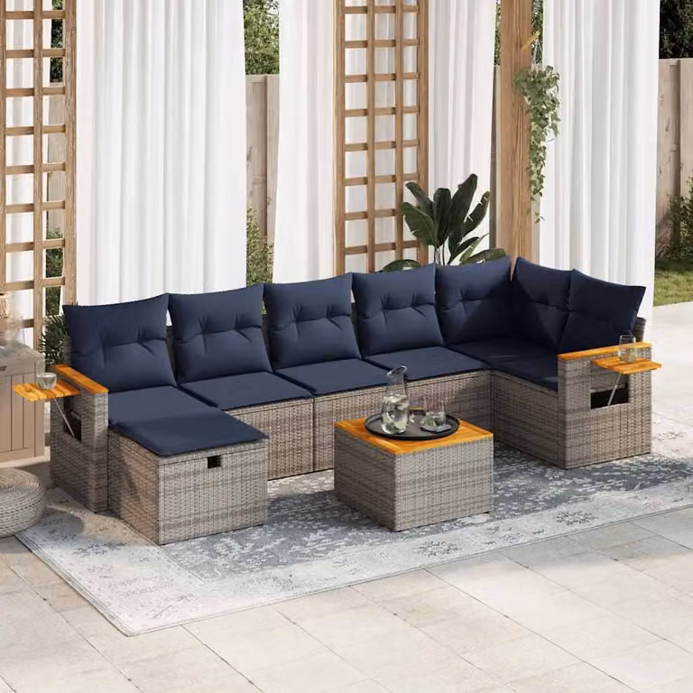 Maison Exclusive - Set Divano da Giardino 8 pz con Cuscini Grigio in Polyrattan